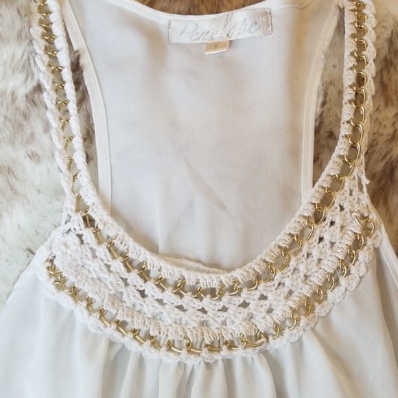 Flowy White Tank w Gold Chains - Picture 2 of 5